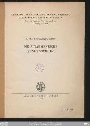 Die altarmenische "Zenon"-Schrift