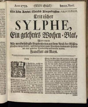 (XXIV. Stück.) den 21. Martii. Anno 1752.