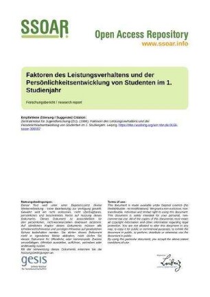 Faktoren des Leistungsverhaltens und der Persönlichkeitsentwicklung von Studenten im 1. Studienjahr