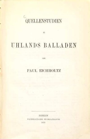 Quellenstudien zu Uhlands Balladen