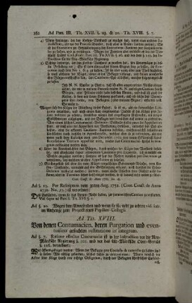 Ad Tit. XVIII. Von denen Contumacien, deren Purgation und eventualiter gesuchten restitutione in integrum.
