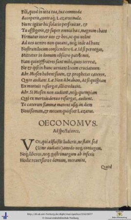 Oeconomus Ad spectatores