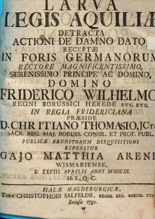 Larva Legis Aquiliae Detracta Actioni De Damno Dato, Receptae In Foris Germanorum