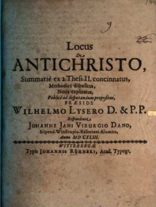 Locus de antichristo, sumarie ex 2 Thess. II. concinnatus