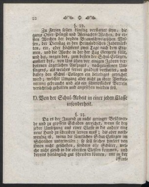 D. Von der Schul-Arbeit in einer jeden Classe insonderheit