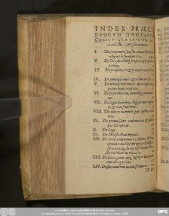 Index Praecipuorum Doctrinae Christianae Capitum Hac confessione explicatorum.