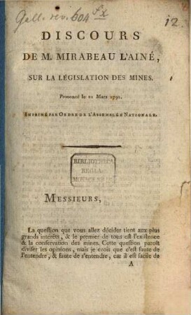 Discours sur la législation des mines : Prononcé le 21 Mars 1791