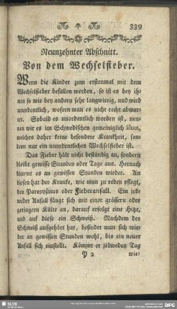 Neunzehnter Abschnitt. Von dem Wechselfieber