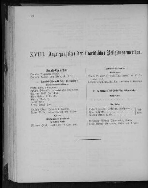 XVIII. Angelegenheiten der israelitischen Religionsgemeinschaften.