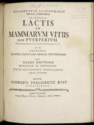 Dissertatio Inauguralis Medico-Chirurgica De Nonnullis Lactis Et Mammarum Vitiis Post Puerperium