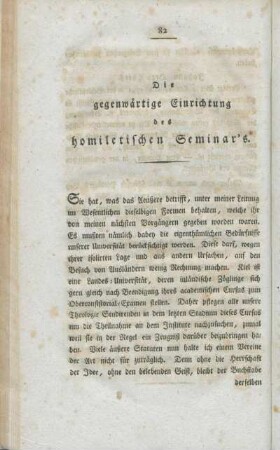 Die gegenwärtige Einrichtung des homiletischen Seminar's.