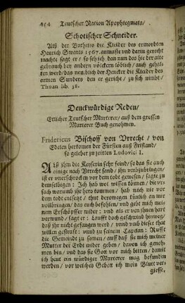 Denckwürdige Reden/ Etlicher Teutscher Marterer/ Auß dem grossen Marterer Buch genohmen.