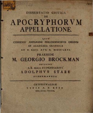 Diss. ... de apocryphorum appellatione