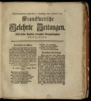 Num. I. Dienstags, den 2. Januarii. 1748 - Num. X. Freytags, den 2. Februarii. 1748