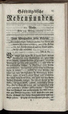 11. Woche. Den 15. März, 1777