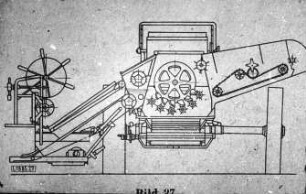 Schemazeichnung: Erntetechnik, Mähdrusch, Mähdrescher gezogen