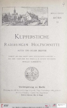 Nr. 51: Versteigerungskatalog / Amsler & Ruthardt: Katalog sehr werthvoller Kupferstiche, Radirungen und Holzschnitte alter und neuer Meister : darunter das berühmte Hollar-Werk des verstorbenen Herrn G. P. : ferner reiche Werke und höchst seltene Einzelblätter von Heinrich Aldegrever ... : Versteigerung zu Berlin, 12. November und folgende Tage