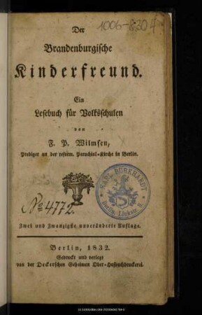 Der Brandenburgische Kinderfreund : ein Lesebuch für Volksschulen
