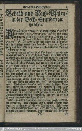 Gebeth und Buß-Psalm, in den Beth-Stunden zu sprechen