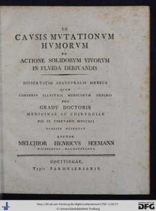 De Causis Mutationum Humorum Ex Actione Solidorum Vivorum In Fluida Derivandis.