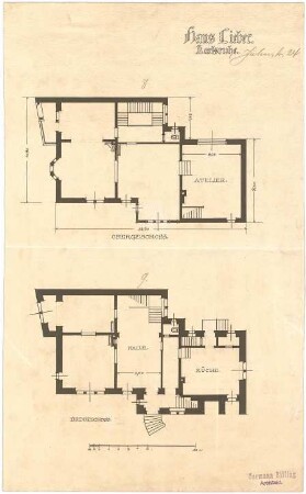 Billing, Hermann; Karlsruhe, Jahnstr. 24; Haus Lieber - Grundriss EG; Grundriss 1. OG