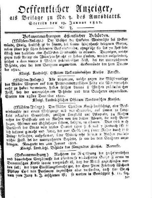 Amtsblatt der Preußischen Regierung in Stettin / Öffentlicher Anzeiger ; 1822,3