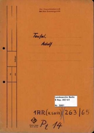 Personenheft Adolf Teufel (*02.05.1908), SS-Obersturmführer
