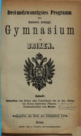 Programm des KK Gymnasiums zu Brixen, 23. 1873