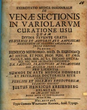 Exercitatio med. inaug. de venae sectionis in variolarum curatione usu