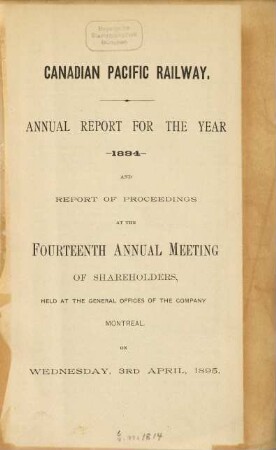 Annual report for the year ... and report of proceedings of the annual meeting of shareholders .... 14. 1894 (1895)