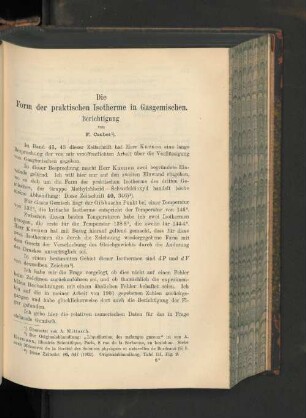 Die Form der praktischen isotherme in Gasgemischen. Berichtigung.