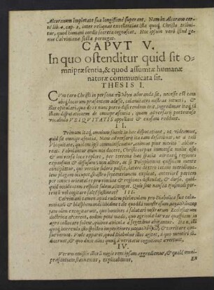 Caput V. In quo ostenditur quid sit omnipraesentia, & quod assumtae humanae naturae communicata sit.