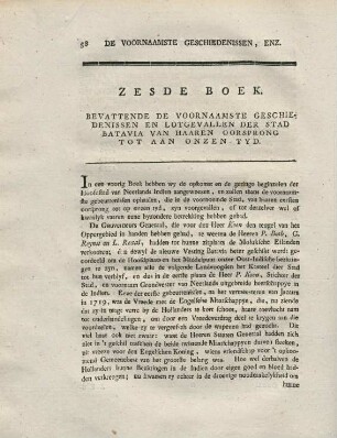 Zesde boek. Bevattende de voornaamste geschidenissen en lotgevallen der stad Batavia van haaren oorsprong tot aan onzen tyd