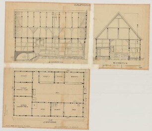Borgholz (Kreis Warburg): Hof Arens-Schröder. Haupthaus (Grundriss, Schnitte)