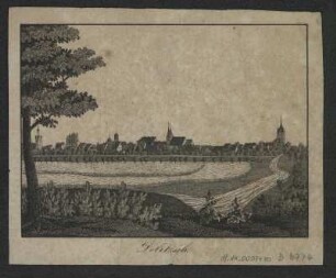 Ansicht von Delitzsch, Stich, 1830 : Delitzsch. - [S.l.] , [um 1830?]. - 1 Kunstbl. : Stich ; 16 x 12 cm