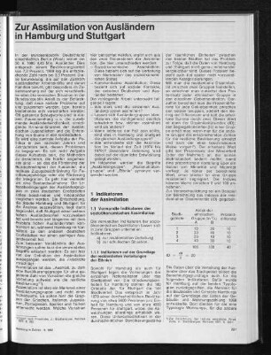 Zur Assimilation von Ausländern iin Hamburg und Stuttgart