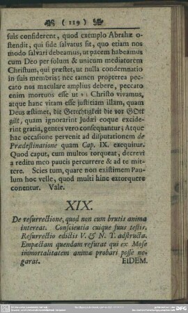 XIX. De resurrectione, quod non cum brutis anima intereat. Conscientia cuique suus testis. ...