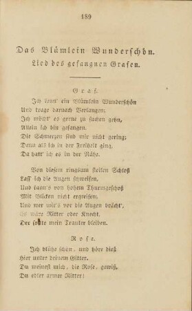Das Blümlein Wunderschön. Lied des gefangnen Grafen.