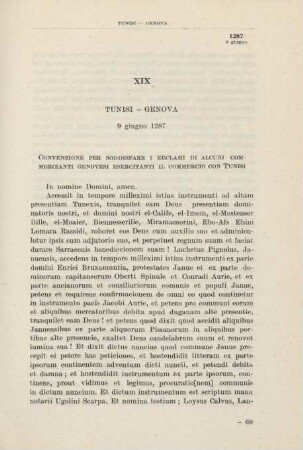 XIX Tunisi - Genova 9 giugnio 1287