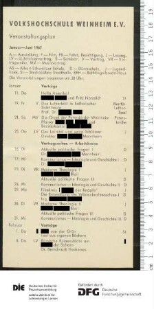 Beilage zum Programm 2. Semester 1967/1968