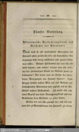 Fünfte Vorlesung. Astronomische Beobachtungskunst und Geschichte der Astronomie