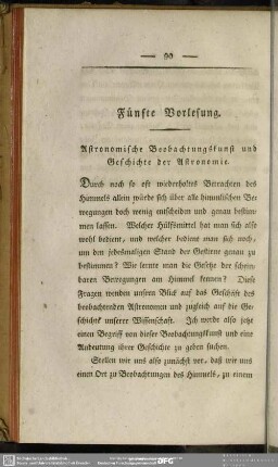 Fünfte Vorlesung. Astronomische Beobachtungskunst und Geschichte der Astronomie