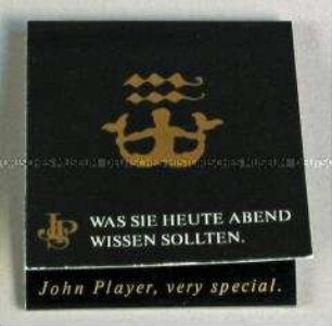 Streichholzbriefchen mit Werbeaufdruck für "John Player Special"-Zigaretten