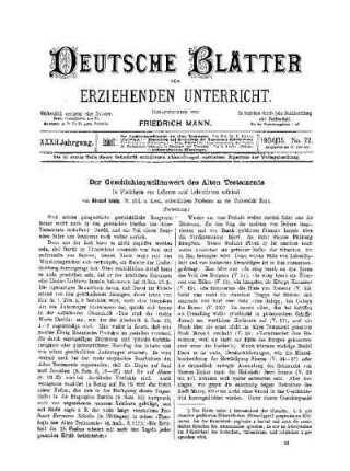 Der Geschichtsquellenwert des Alten Testaments : in Vorträgen vor Lehrern und Lehrerinnen erörtert ; (Fortsetzung)