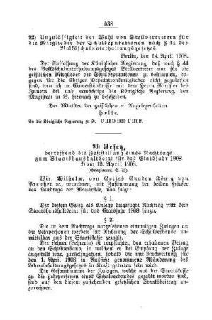 Unzulässigkeit der Wahl von Stellvertretern für die Mitglieder der Schuldeputationen nach § 44 des Volksschulunterhaltungsgesetzes : [F. Öffentliches Volksschulwesen]