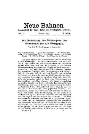 Die Bedeutung der Philosophie der Gegenwart für die Pädagogik