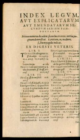 Index Legum, Aut Explicatarum Aut Emendatarum Secundum Seriem Pandectarum.