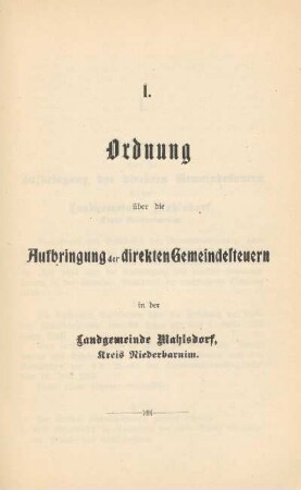 I. Ordnung über die Aufbringung der direkten Gemeindesteuern in der Landgemeinde Mahlsdorf, Kreis Niederbarnim