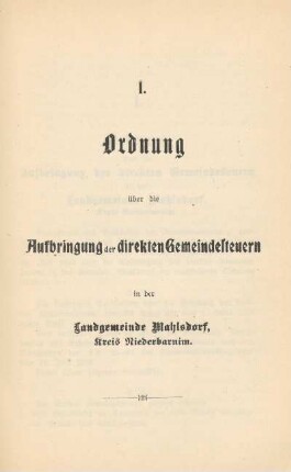 I. Ordnung über die Aufbringung der direkten Gemeindesteuern in der Landgemeinde Mahlsdorf, Kreis Niederbarnim