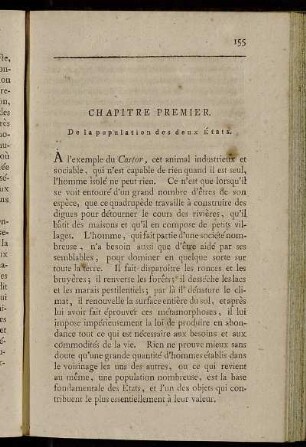 Chapitre Premier. De la population des deux États.
